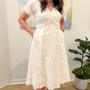 Elegant White Midi Dress with Ruffle Details